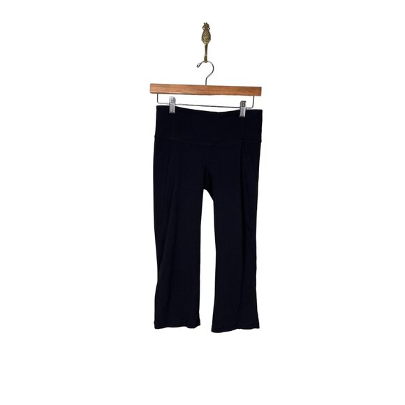 Lululemon Pants - Lululemon Gather and Crow Crop Slip Hem Black Athletic Leggings Women's Sz. 6